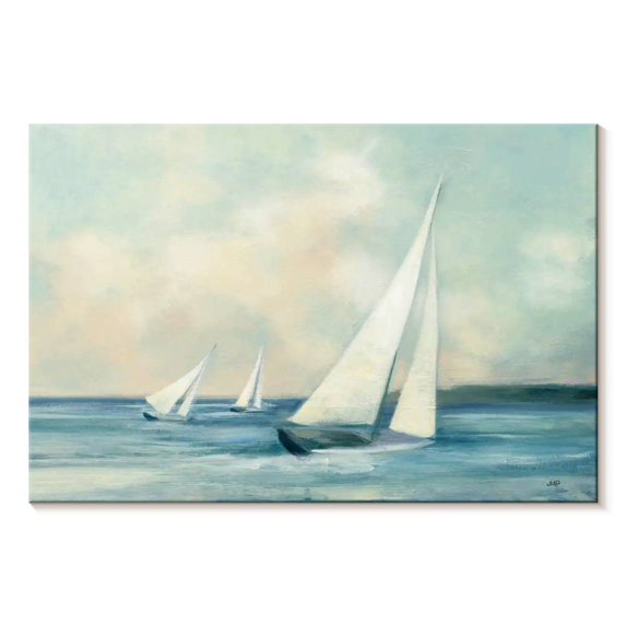 Elephant Stock Sailboats At Sunrise Wall Art - Horizontal Canvas Wall Art - Living Room Wall Decor - Transportation Canvas - Beige And Blue Decor By Julia Purinton - 48" x 32"