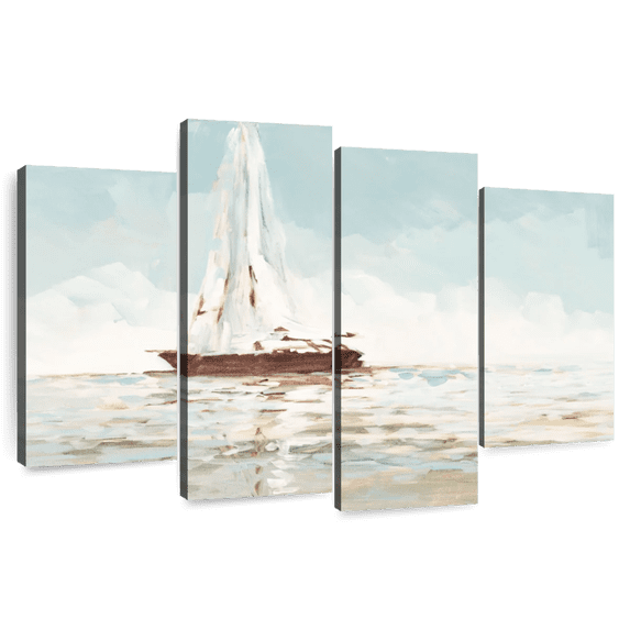 Elephant Stock Sailing Journey Wall Art - Horizontal Multi Panel Canvas - Living Room Wall Decor - Transportation Multi Panel - Beige And Blue Decor By Jane Slivka - 68" x 42"