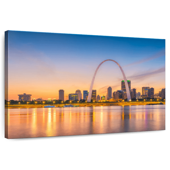 Elephant Stock Saint Louis Gateway Arch Wall Art - Horizontal Canvas Wall Art - Living Room Wall Decor - Places Canvas - Blue And Orange Decor - 39" x 26"