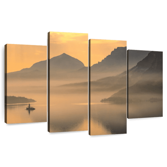 Elephant Stock Saint Mary Mountain Lake Wall Art - Horizontal Multi Panel Canvas - Living Room Wall Decor - Nature Multi Panel - Gray And Orange Decor - 75" x 48"