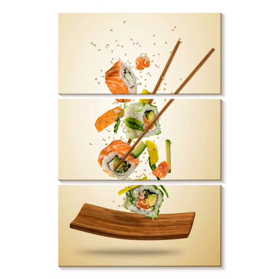 Elephant Stock Salmon Sushi Rolls Wall Art - Vertical Multi Panel Canvas - Dining Room Wall Decor - Food And Drink Multi Panel - Beige And Orange Decor - 14" x 23"