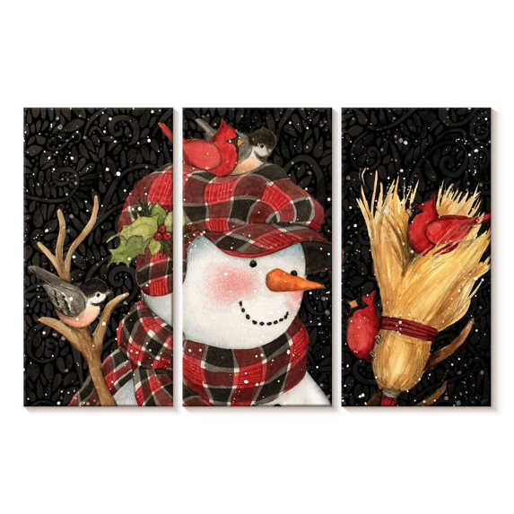 Elephant Stock Sam Snowman Wall Art - Horizontal Multi Panel Canvas - Living Room Wall Decor - Holiday Multi Panel - White And Red Decor By Susan Winget - 74" x 48"