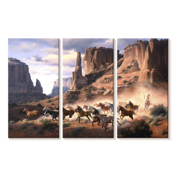 Elephant Stock Sandstone And Stolen Horses Wall Art - Horizontal Multi Panel Canvas - Living Room Wall Decor - Our America Multi Panel - Blue And Brown Decor By Jack Sorenson - 45" x 28"