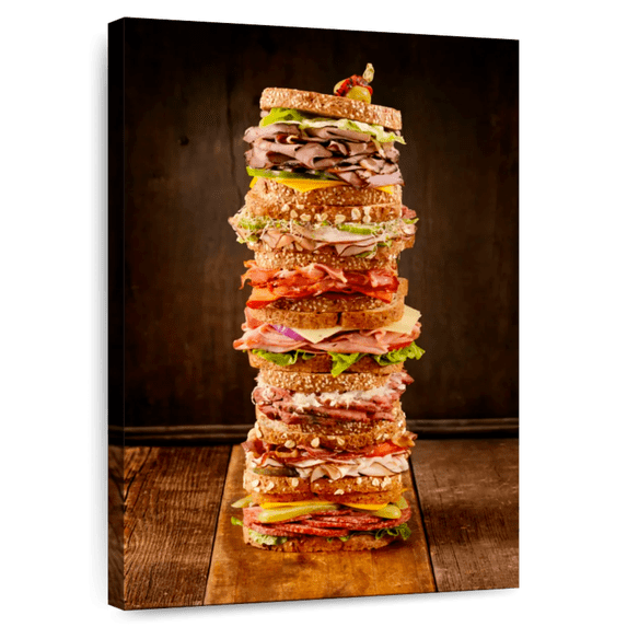 Elephant Stock Sandwich Stack Wall Art - Vertical Canvas Wall Art - Dining Room Wall Decor - Food And Drink Canvas - Orange And Brown Decor - 32" x 48"