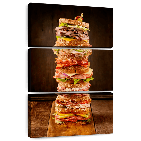 Elephant Stock Sandwich Stack Wall Art - Vertical Multi Panel Canvas - Cafe & Restaurant Wall Decor - Food And Drink Multi Panel - Orange And Brown Decor - 28" x 45"