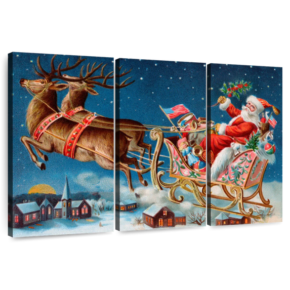 Elephant Stock Santa Claus Wall Art - Horizontal Multi Panel Canvas - Living Room Wall Decor - Holiday Multi Panel - Red And Blue Decor - 65" x 42"