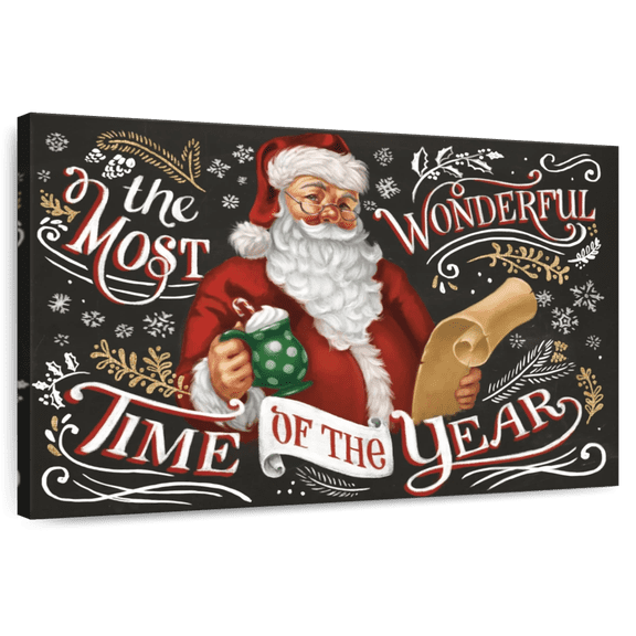 Elephant Stock Santa's List Ii Black Wall Art - Horizontal Canvas Wall Art - Living Room Wall Decor - Holiday Canvas - Gray And White Decor By Janelle Penner - 12" x 8"
