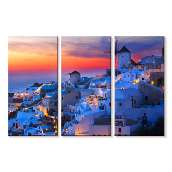 Elephant Stock Santorini Lights Wall Art - Horizontal Multi Panel Canvas - Living Room Wall Decor - Beach Multi Panel - Blue And Orange Decor - 23" x 14"