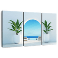 thumbnail image 1 of Elephant Stock Santorini Lounge Wall Art - Horizontal Multi Panel Canvas - Living Room Wall Decor - Architecture Multi Panel - Blue And Green Decor - 38" x 24", 1 of 8