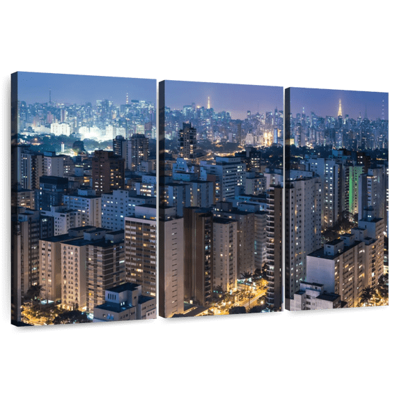 Elephant Stock Sao Paulo Twilight Glow Wall Art - Horizontal Multi Panel Canvas - Living Room Wall Decor - City Multi Panel - Gray And Beige Decor - 50" x 32"