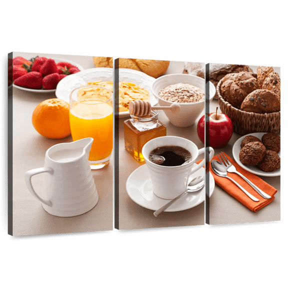 Elephant Stock Satisfying Breakfast Wall Art - Horizontal Multi Panel Canvas - 3 Piecedining Room Wall Decor - Photography Food And Drink Multi Panel - Brown And Orange Decor - 33" x 20"