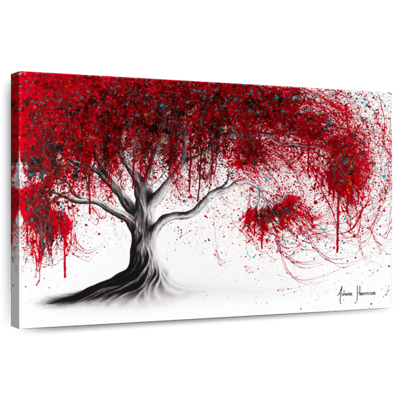 Elephant Stock Scarlet Picnic Dream Tree Wall Art - Horizontal Canvas Wall Art - Living Room Wall Decor - Floral And Botanical Canvas - Red And Beige Decor By Ashvin Harrison - 45" x 30"