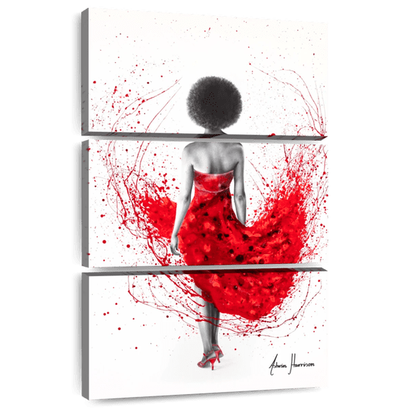 Elephant Stock Scarlet Power Wall Art - Vertical Multi Panel Canvas - Living Room Wall Decor - Fashion And Beauty Multi Panel - Red And Gray Decor By Ashvin Harrison - 24" x 38"