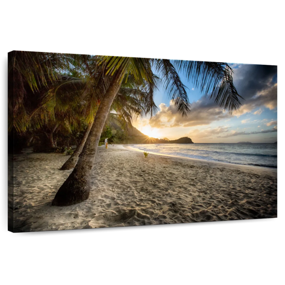 Elephant Stock Scenic Caribbean Coast Wall Art - Horizontal Canvas Wall Art - Living Room Wall Decor - Beach Canvas - Gray And Yellow Decor - 48" x 32"