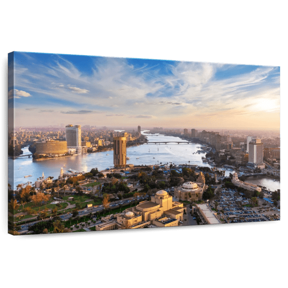 Elephant Stock Scenic Downtown Cairo Wall Art - Horizontal Canvas Wall Art - Lobby Wall Decor - Places Canvas - Brown And Beige Decor - 12" x 8"