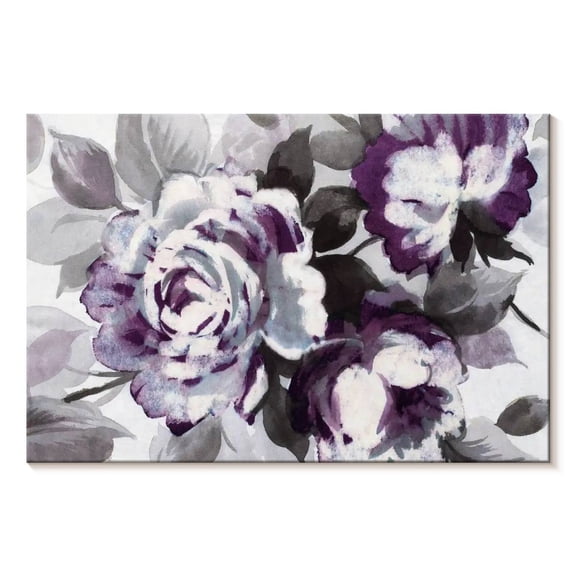 Elephant Stock Scent Of Roses Plum Wall Art - Horizontal Canvas Wall Art - Living Room Wall Decor - Floral And Botanical Canvas - Gray And Purple Decor By Wild Apple Portfolio - 12" x 8"