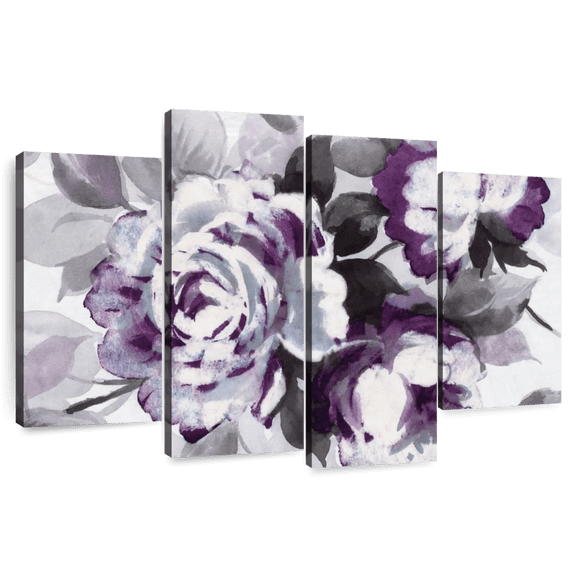 Elephant Stock Scent Of Roses Plum Wall Art - Horizontal Multi Panel Canvas - Living Room Wall Decor - Floral And Botanical Multi Panel - Gray And Purple Decor By Wild Apple Portfolio - 36" x 22"