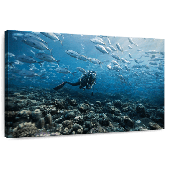 Elephant Stock Scuba Diver Wall Art - Horizontal Canvas Wall Art - Living Room Wall Decor - Hobbies And Lifestyle Canvas - Teal And Blue Decor - 12" x 8"