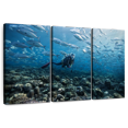 thumbnail image 1 of Elephant Stock Scuba Diver Wall Art - Horizontal Multi Panel Canvas - Living Room Wall Decor - Hobbies And Lifestyle Multi Panel - Teal And Blue Decor - 38" x 24", 1 of 8