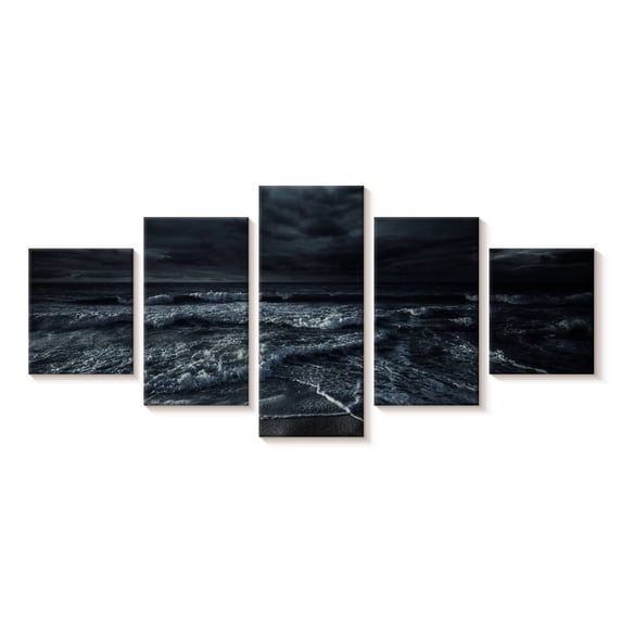 Elephant Stock Sea Storm Wall Art - Horizontal Multi Panel Canvas - Living Room Wall Decor - Beach Multi Panel - Gray And Blue Decor - 29" x 12"