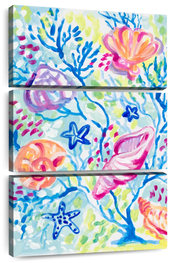 Seashells In The Coral Wall Art - Vertical Multi Panel Canvas - Living Room Wall Decor - Animal Multi Panel - Blue And Orange Decor By Lanie Loreth - 20" x 32"