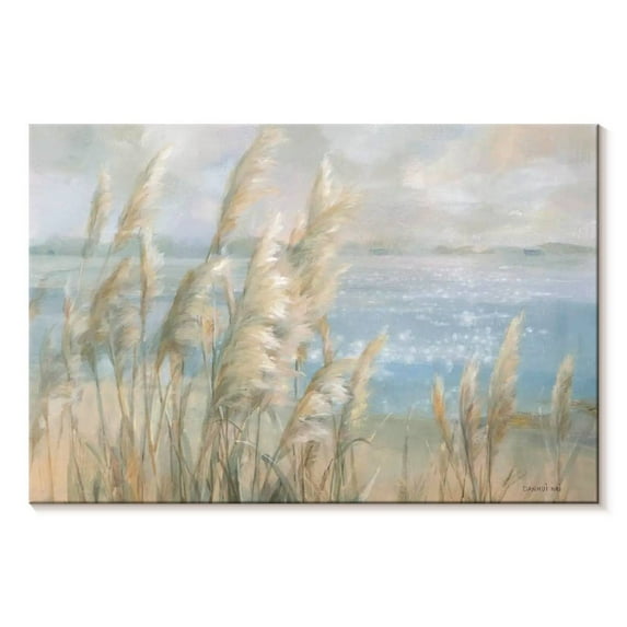 Elephant Stock Seaside Pampas Grass Wall Art - Horizontal Canvas Wall Art - Living Room Wall Decor - Floral And Botanical Canvas - Blue And Beige Decor By Danhui Nai - 12" x 8"