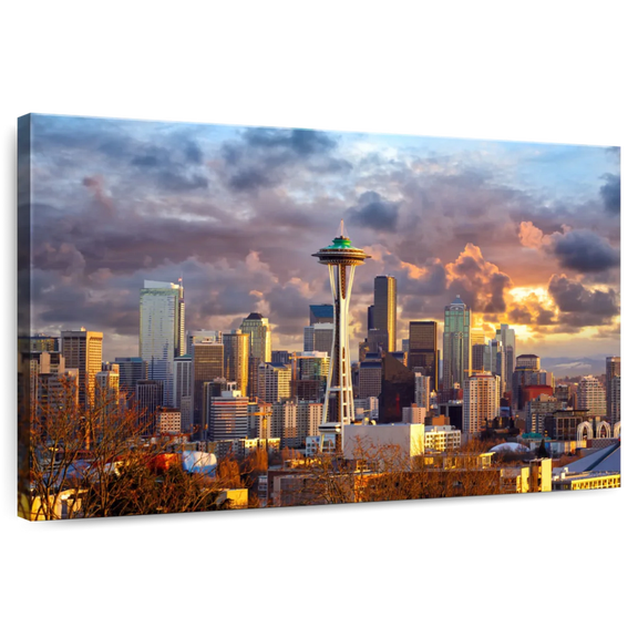Elephant Stock Seattle Skyline Wall Art - Horizontal Canvas Wall Art - Living Room Wall Decor - City Canvas - Gray And Brown Decor - 12" x 8"