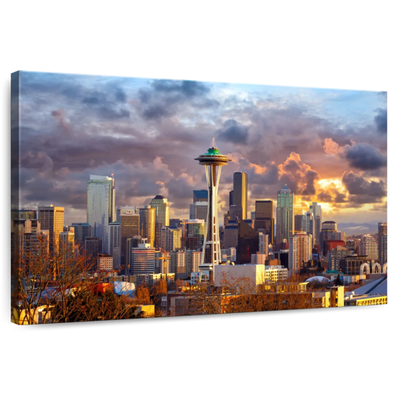 Elephant Stock Seattle Skyline Wall Art - Horizontal Canvas Wall Art - Living Room Wall Decor - City Canvas - Gray And Brown Decor - 36" x 24"