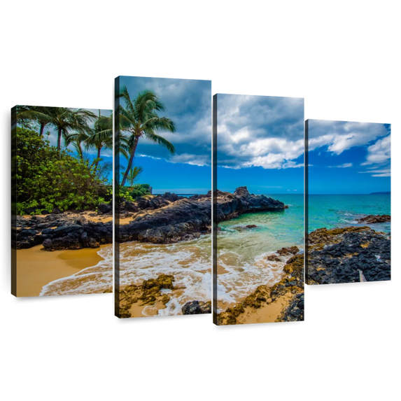 Elephant Stock Secret Cove Beach Wall Art - Horizontal Multi Panel Canvas - Dining Room Wall Decor - Beach Multi Panel - Blue And Teal Decor - 75" x 48"