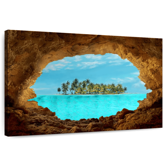Elephant Stock Secret Island Wall Art - Horizontal Canvas Wall Art - Living Room Wall Decor - Beach Canvas - Turquoise And Brown Decor - 12" x 8"