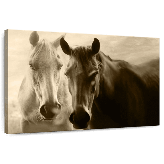 Elephant Stock Sepia Horses Wall Art - Horizontal Canvas Wall Art - Living Room Wall Decor - Animal Canvas - Black And Gray Decor - 12" x 8"