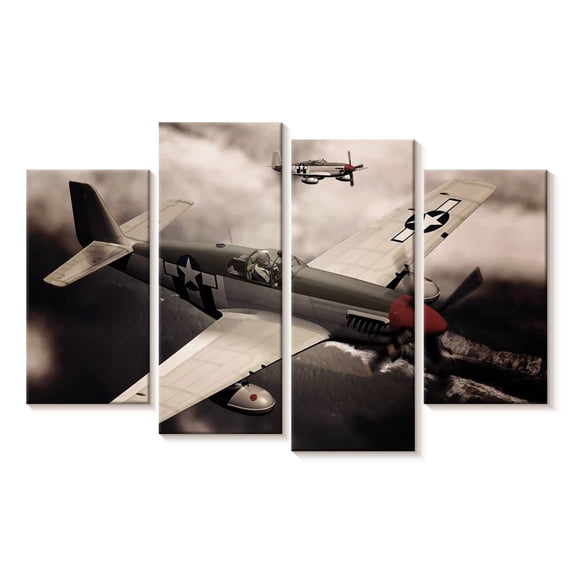 Elephant Stock Sepia Military Airplanes Wall Art - Horizontal Multi Panel Canvas - Living Room Wall Decor - Transportation Multi Panel - Black And Brown Decor - 30" x 18"