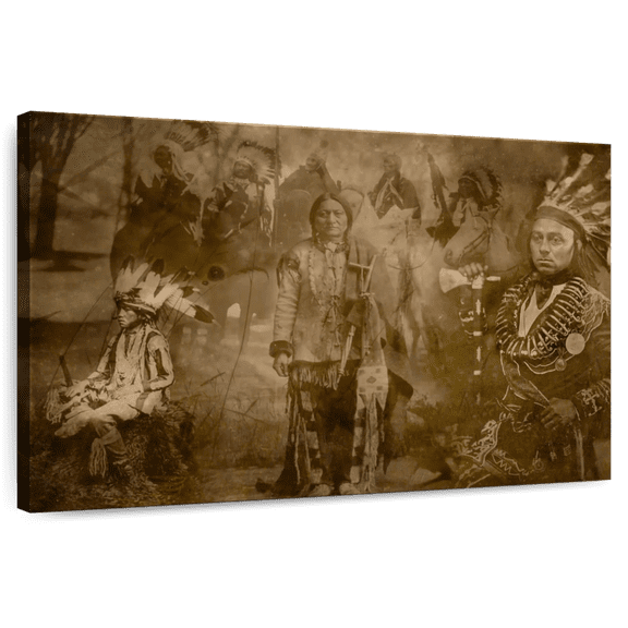 Elephant Stock Sepia Native Indians Wall Art - Horizontal Canvas Wall Art - Living Room Wall Decor - Our America Canvas - Brown And Beige Decor - 12" x 8"