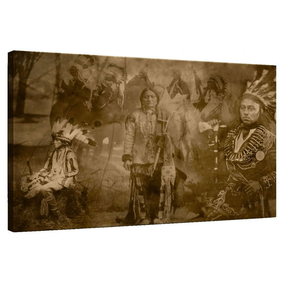 Elephant Stock Sepia Native Indians Wall Art - Horizontal Canvas Wall Art - Living Room Wall Decor - Our America Canvas - Brown And Beige Decor - 48" x 32"