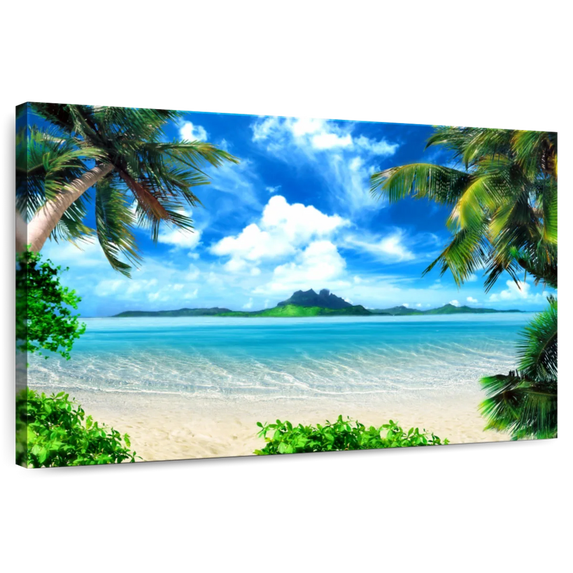 Elephant Stock Serene Beach Scene Wall Art - Horizontal Canvas Wall Art - Living Room Wall Decor - Beach Canvas - Blue And Turquoise Decor - 12" x 8"