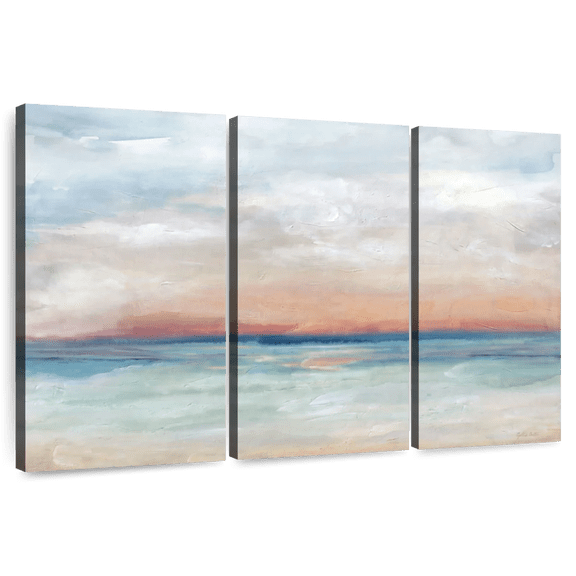 Elephant Stock Serene Scene Bright Landscape Wall Art - Horizontal Multi Panel Canvas - Living Room Wall Decor - Abstract Multi Panel - Orange And Gray Decor By Cynthia Coulter - 74" x 48"