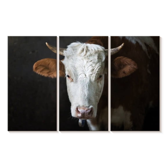 Elephant Stock Serious Cow Face Wall Art - Horizontal Multi Panel Canvas - Living Room Wall Decor - Animal Multi Panel - Black And Gray Decor - 33" x 20"