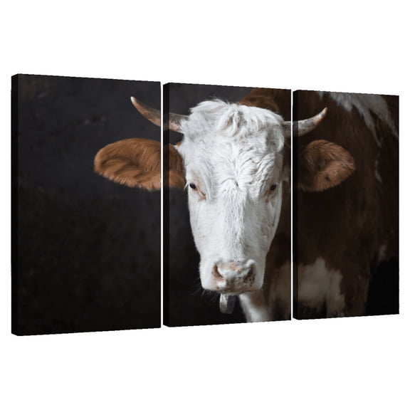 Elephant Stock Serious Cow Face Wall Art - Horizontal Multi Panel Canvas - Living Room Wall Decor - Animal Multi Panel - Black And Gray Decor - 74" x 48"