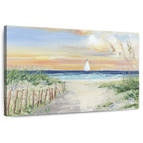 Elephant Stock Set Sail Ii Wall Art - Horizontal Canvas Wall Art - Living Room Wall Decor - Beach Canvas - Yellow And Blue Decor By Sally Swatland - 12" x 8"
