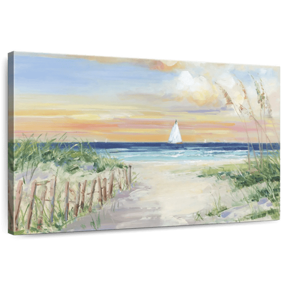 Elephant Stock Set Sail Ii Wall Art - Horizontal Canvas Wall Art - Living Room Wall Decor - Beach Canvas - Yellow And Blue Decor By Sally Swatland - 36" x 24"