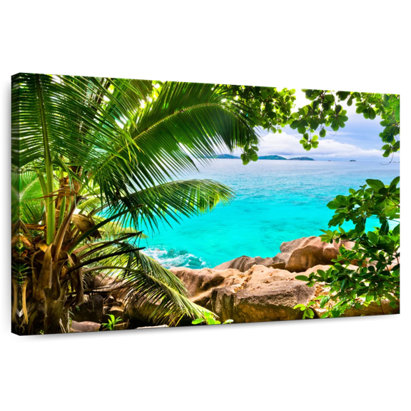 Elephant Stock Seychelles Scenery Wall Art - Horizontal Canvas Wall Art - Living Room Wall Decor - Beach Canvas - Beige And Green Decor - 12" x 8"