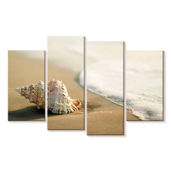 Elephant Stock Shell On The Beach Wall Art - Horizontal Multi Panel Canvas - Living Room Wall Decor - Nautical Multi Panel - Beige And Gray Decor - 36" x 22"
