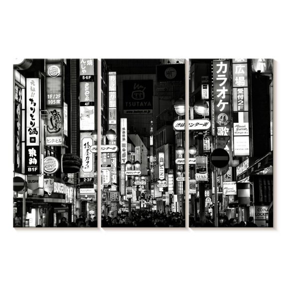 Elephant Stock Shibuya Tokyo Wall Art - Horizontal Multi Panel Canvas - Living Room Wall Decor - City Multi Panel - Black And White Decor By Philippe Hugonnard - 38" x 24"