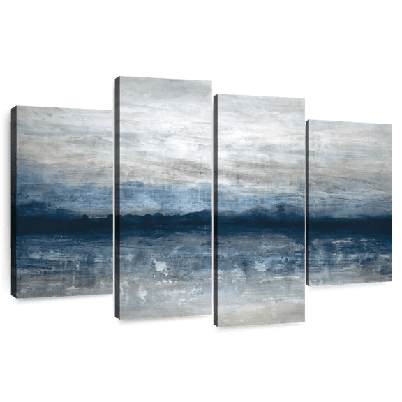 Elephant Stock Shimmer Abstract Wall Art - Horizontal Multi Panel Canvas - Living Room Wall Decor - Abstract Multi Panel - Gray And Blue Decor By Stephane Fontaine - 68" x 42"