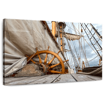 Elephant Stock Ship Wheel And Deck Wall Art - Horizontal Canvas Wall Art - Living Room Wall Decor - Nautical Canvas - Brown And Beige Decor - 12" x 8"