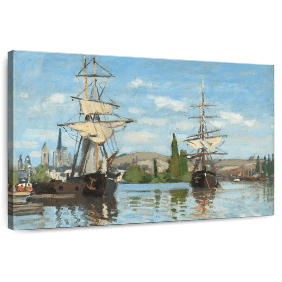 Elephant Stock Ships Riding On The Seine At Rouen 1872-1873 Wall Art - Horizontal Canvas Wall Art - Living Room Wall Decor - Transportation Canvas - Blue And Gray Decor By Claude Monet - 39" x 26"