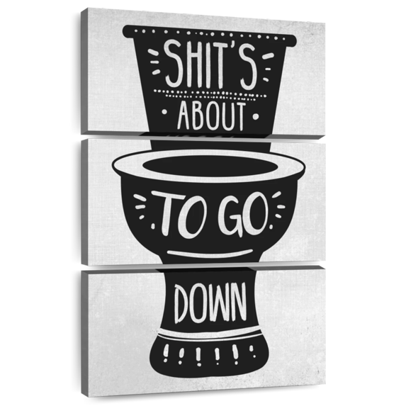 Elephant Stock Shit's About To Go Down I Wall Art - Vertical Multi Panel Canvas - Bathroom Wall Decor - Humor Multi Panel - Gray And Black Decor - 42" x 65"