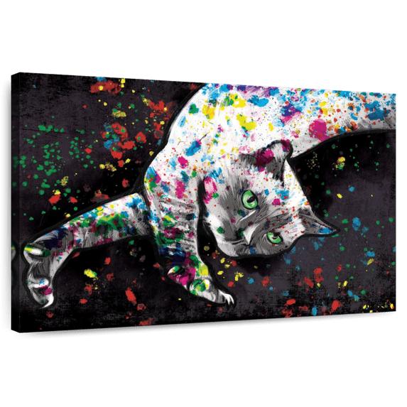 Elephant Stock Siamese Cat Color Splash Paint Wall Art - Horizontal Canvas Wall Art - Living Room Wall Decor - Animal Canvas - White And Gray Decor - 24" x 16"