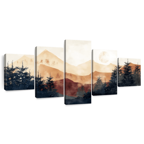 Elephant Stock Sierras Abstract Landscape Wall Art - Horizontal Multi Panel Canvas - Living Room Wall Decor - Wellness Multi Panel - Beige And Black Decor - 92" x 42"
