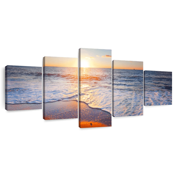 Elephant Stock Siesta Beach Wall Art - Horizontal Multi Panel Canvas - Living Room Wall Decor - Beach Multi Panel - Blue And Red Decor - 74" x 34"